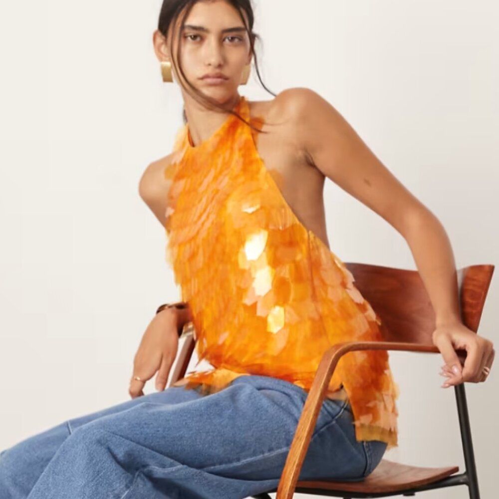 NOT FOR SALE -ISO ASOS EDITION embellished sequin longline halter neck top